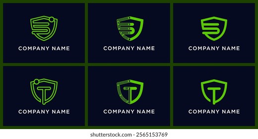 Set bundle Shield tech letters S and T logo design