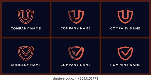 Set bundle Shield tech letters U and V logo design