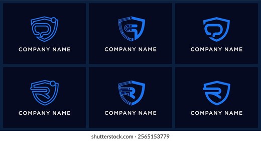 Set bundle Shield tech letters Q and R logo design