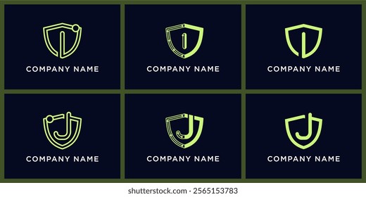 Set bundle Shield tech letters I and J logo design