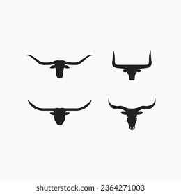 set bundle silhouette head bovina, búfalo, toro con longhorn, cuernos icono diseño con estilos simples y planos. 