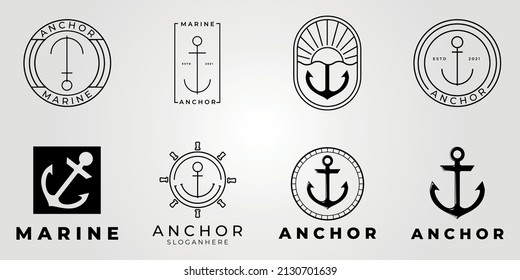 Set oder Paket Simple Mono Line Art Anchor Logo Design Vektorgrafik