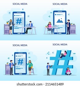 Set bundle Social Media Network and Influencer Vector Illustration Concept , Flat vector template style Suitable for Web Landing Pages.