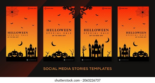 Set Bundle Geschichten Post-Banner für Halloween-Verkauf. Premium-Vektorgrafik