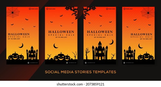 Set bundle stories post banner for halloween sale. premium vector