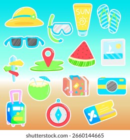 Conjunto de ilustración de dibujos animados de verano de Paquete