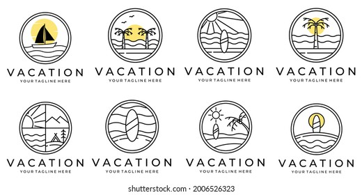 Set Or Bundle Summer Travel Vacation Vector Logo Concept Illustration Design