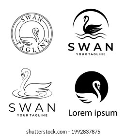 set or bundle swan logo vector icon symbol graphic design illustration