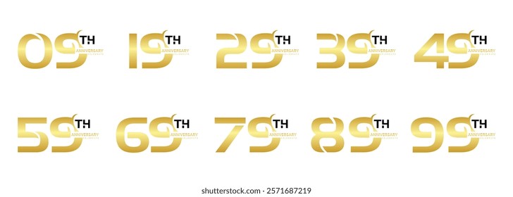 set and bundle of vector illustrations of gold logos on white background, can be used as logos for birthdays, celebrations