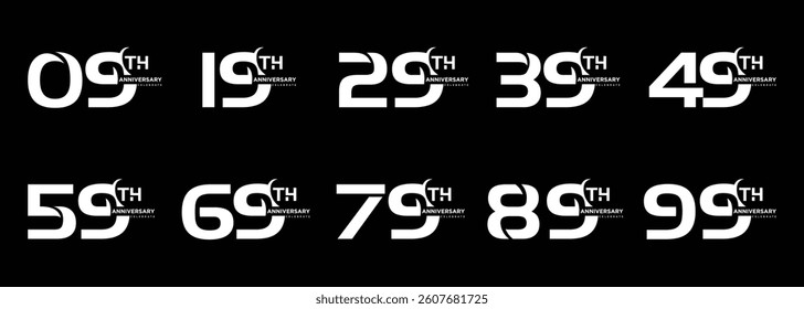 set and bundle of vector illustrations of white logos on black background, can be used as logos for birthdays, celebrations