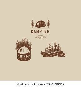 set bundle  vintage tent logo vector illustration template. retro camping logo vector design illustration isolated flat and silhouette styles. 