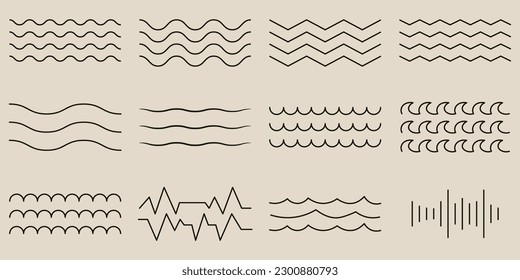 set bundle wave collection with line art style logo vector icon illustration design.