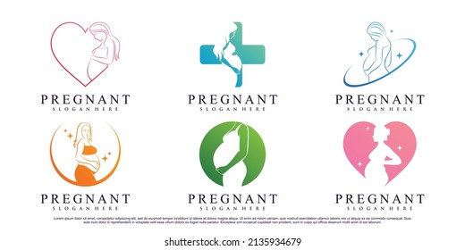 Set bundle woman pregnant logo design template with creative element Premium Vector