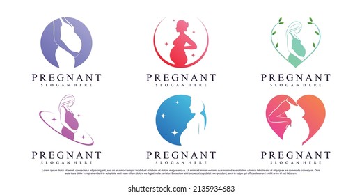 Set bundle woman pregnant logo design template with creative element Premium Vector
