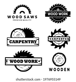 set or bundle Wood Industries Company logo with the concept of saws and carpentry and classic and vintage style