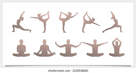Set bundle Yoga logo design simple unique Premium Vector
