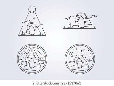 set bundled arches national park vector outline illustration design, linear iconic symbol arches template background