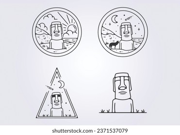 Set bestehend aus Osterinsel-Logo, Vektorgrafik-Design, Symbolvorlage für Moai-Statue