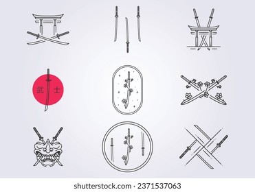 set bundled katana samurai iconic symbol logo vector illustration design