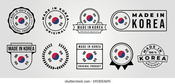 set agrupado hecho en korea label diseño de ilustración vectorial, hecho en el diseño del logo de korea