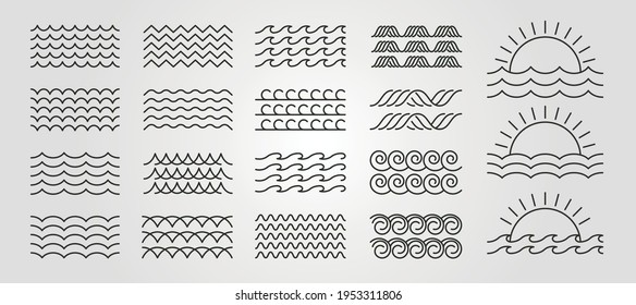 set bundled wave icon logo vector minimal illustration design, line art wave pack logo design