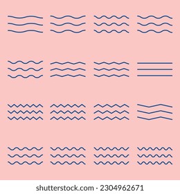 set bundled wave icon logo vector minimal illustration design, line art wave pack logo design