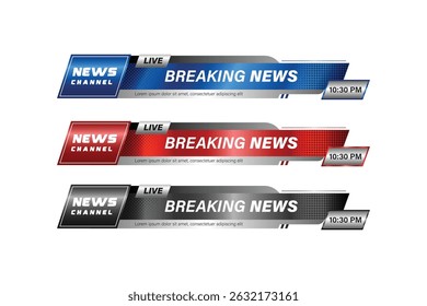 Conjunto de Paquetes de diferentes colores de noticias de última hora moderno diseño de Vector de tercer Anuncio inferior