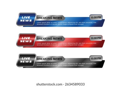 Conjunto de Paquetes de diferentes colores de noticias de última hora moderno gráfico de Vector de tercer Anuncio inferior