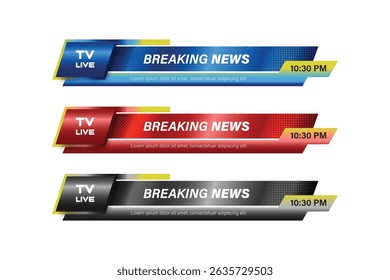 Set of bundles different color breaking news modern lower third banner vector isolated