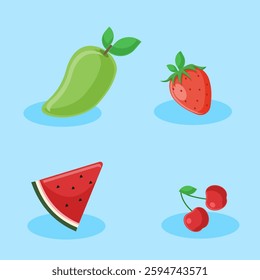 Set bundles illustration summer fruit, fresh trophical fruit with flat style