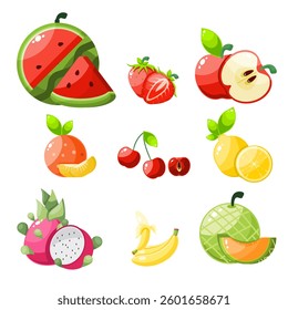 Set bundles illustration summer fruit, fresh tropical fruits, delicious summer fruits