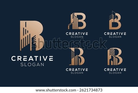 Set bundling letter B with building or architect logo design in luxury colors