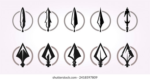 ajuste el icono del logotipo de la lanza aglomerante. ilustración de diseño de vector de lanza de guerra