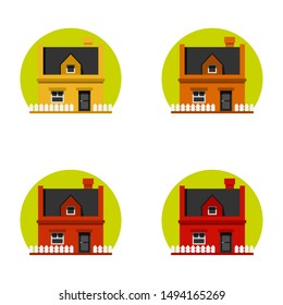 Set of bungalows flat vector icon. Real estate symbol. Home colorful illustration.
