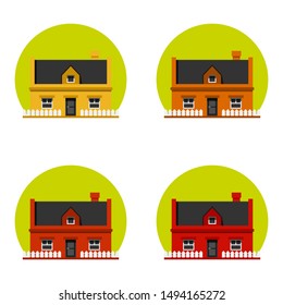 Set of bungalows flat vector icon. Real estate symbol. Home colorful illustration.