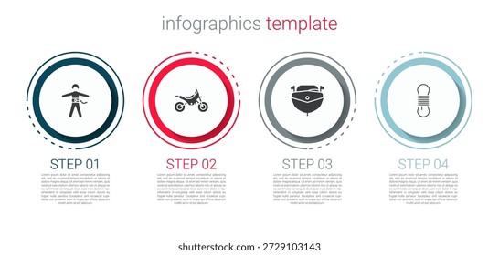 Set Puenting, Mountain bike, lancha rápida y cuerda de escalador. Plantilla de infografía de negocios. Vector