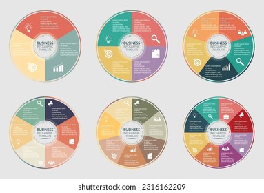 Set Of Buniness Infographic Template, Six Full Circles Advertising Pie Charts Diagram Presentations