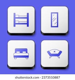 Set Etagenbett, großer Spiegel und Sofa-Symbol. Weißer Quadrat-Knopf. Vektorgrafik