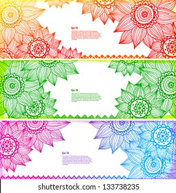 Set of bunners with beautiful sunflower ornaments. Can be used as the bookmarks.