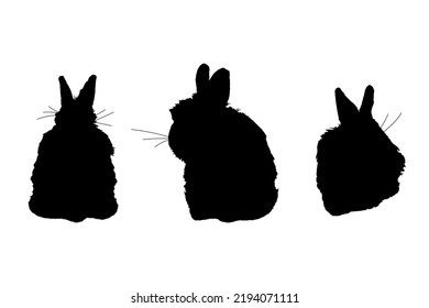 Set of bunnies. Easter rabbits. Black silhouette of hare.Tatoo.