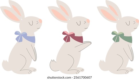 Set of bunnies, rabbits drawn in vector, Happy Easter. Elements