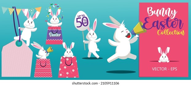 Set of Bunny Easter characters poses for marketing and seles