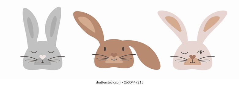Set of Bunny Head. Cartoon Hare Characters , Childish Funny Faces. Vector illustration