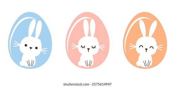 Set of bunny rabbit cartoons and Easter eggs icon sign isolated on white background vector.