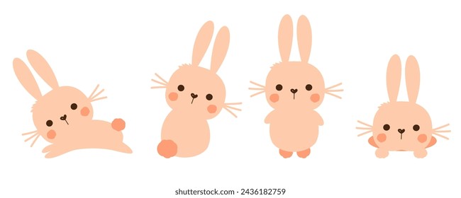 Set of bunny rabbit cartoons isolated on white background vector. 
