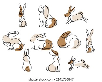 Set Bunny Rabbit Line Art Icon Stock Vector (Royalty Free) 2141766847 ...