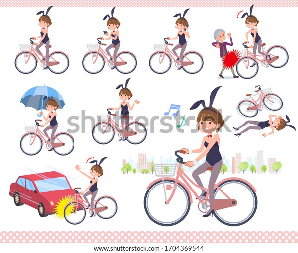 A set of bunny suit Women riding a city cycle.There\
are actions on manners and troubles.It\'s vector art so it\'s easy to\
edit.