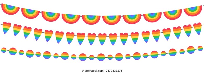 Set of bunting flags in rainbow colors. Pride month LGBT concept. Vector illustration.