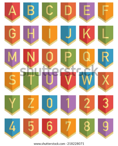 Set Bunting Icons Letters Numbers Isolated Stock Vector (Royalty Free ...