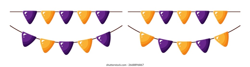 Conjunto de buntings con triángulo brillante púrpura y naranja banderas para Halloween	